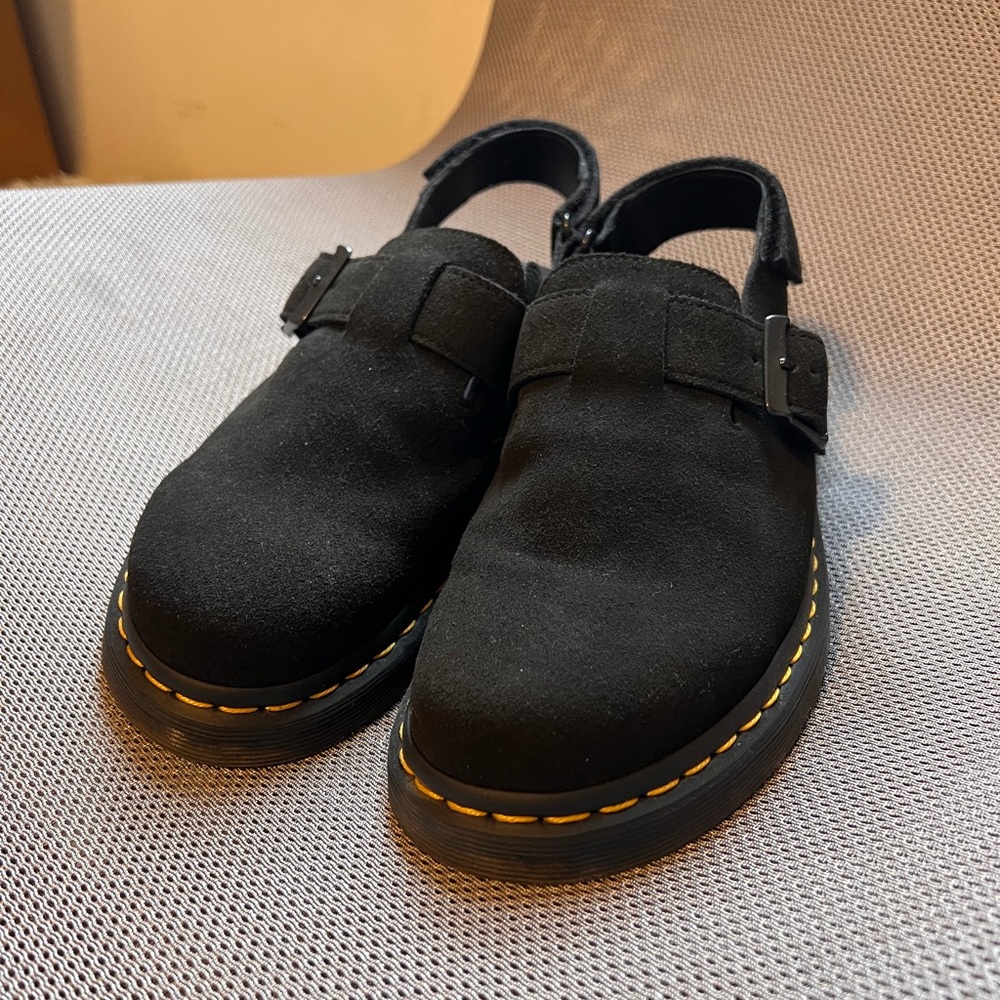 Dr. Martens Black Suede Clogs